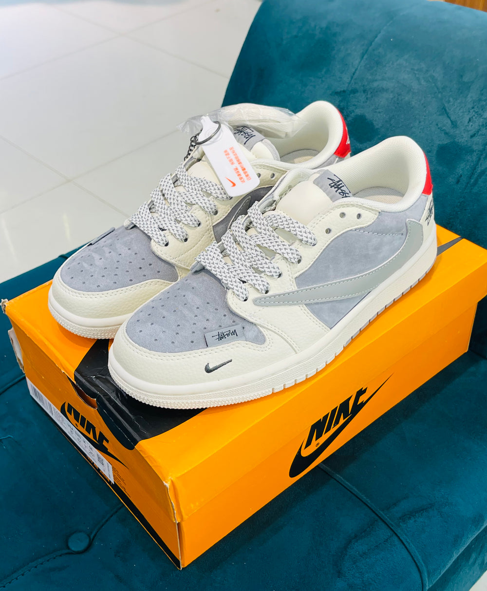AJ-1 Low Stussy Grey White Red