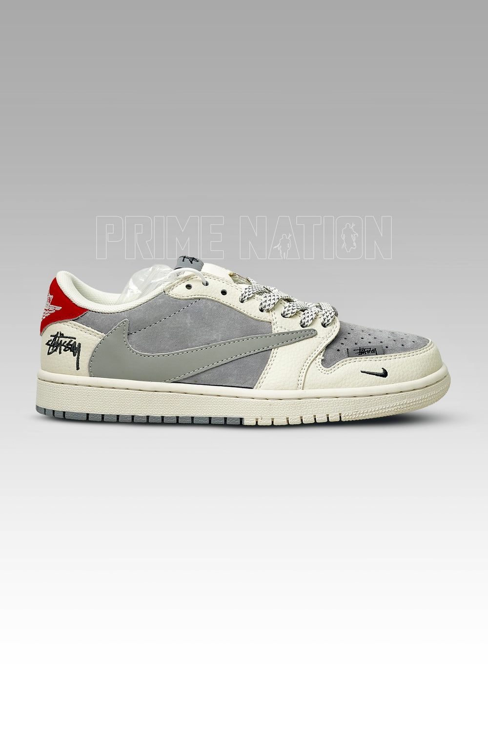 Jordan 1 low Stussy Grey White Red