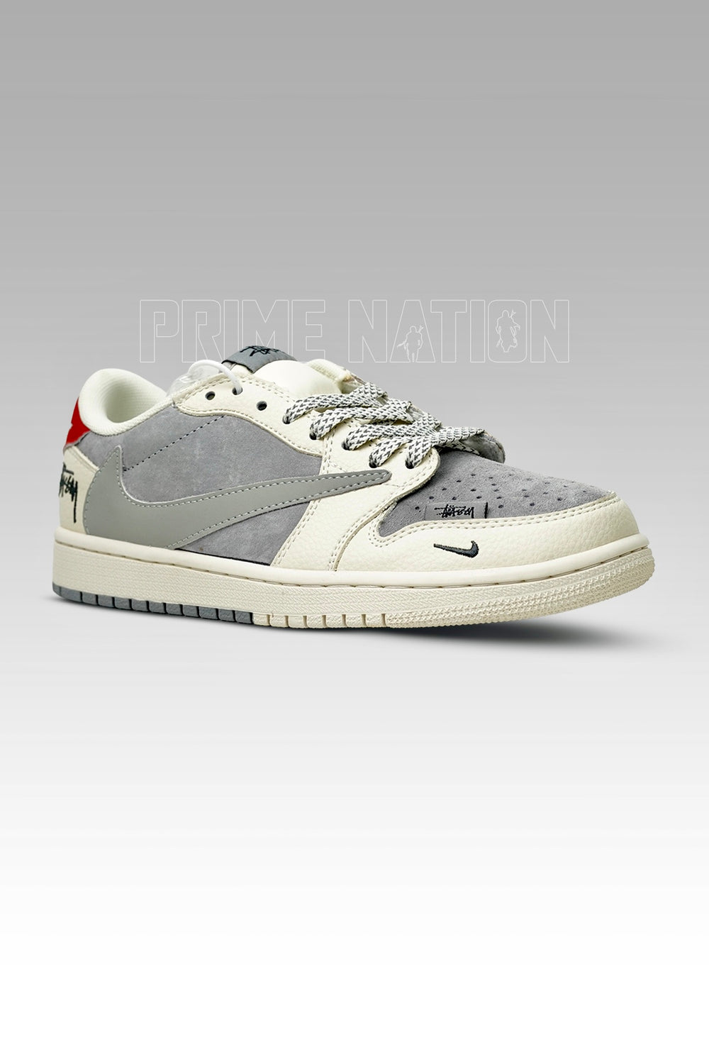 Jordan 1 low Stussy Grey White Red