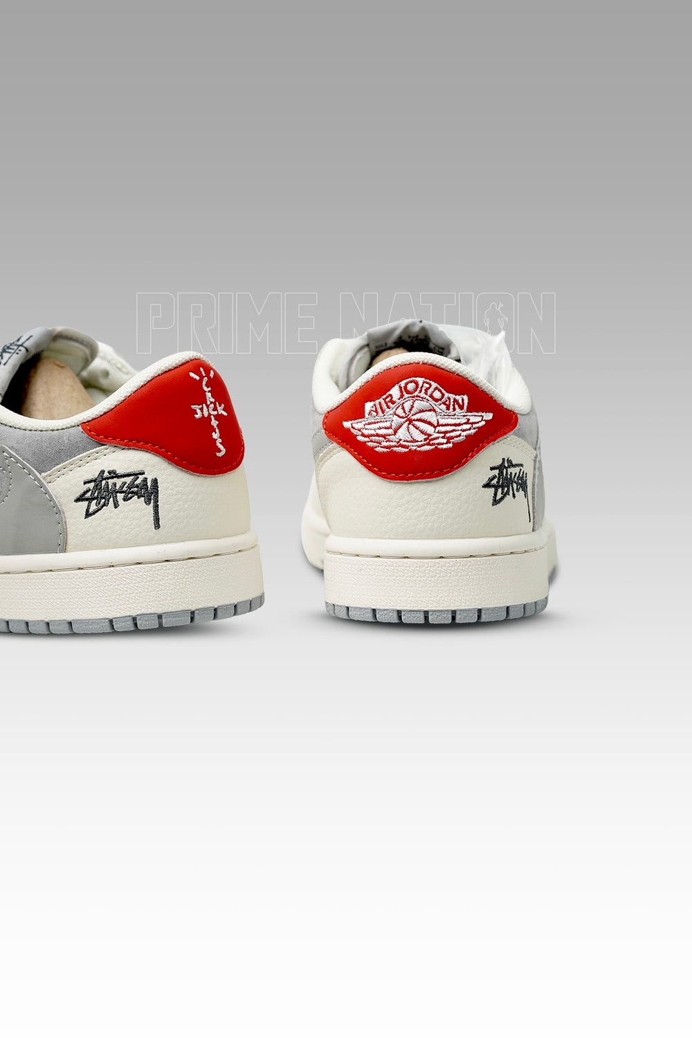 Jordan 1 low Stussy Grey White Red