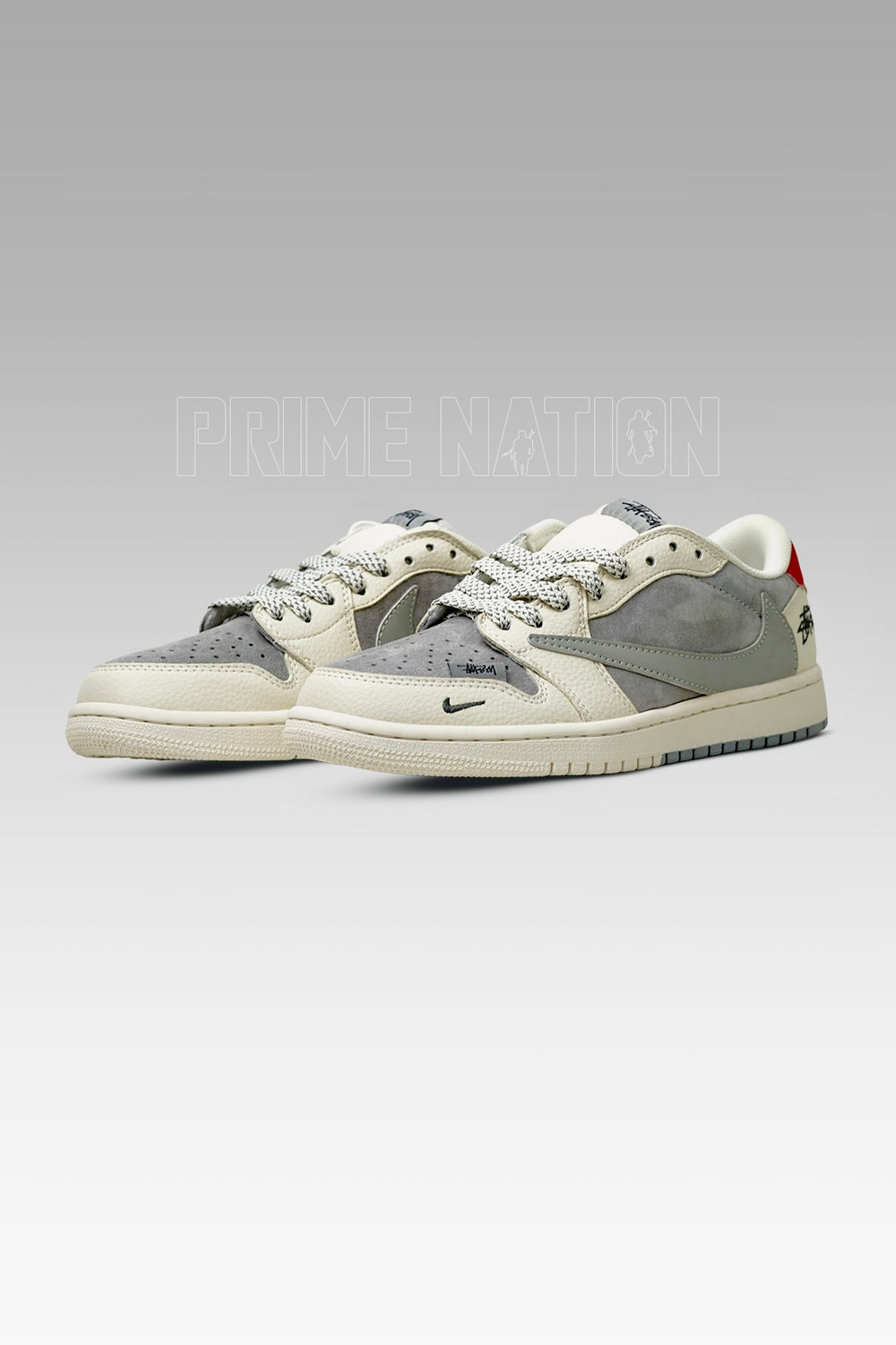 Jordan 1 low Stussy Grey White Red