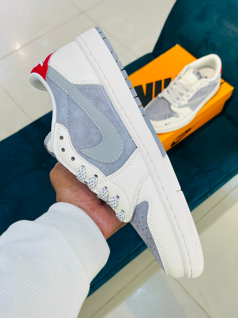 AJ-1 Low Stussy Grey White Red
