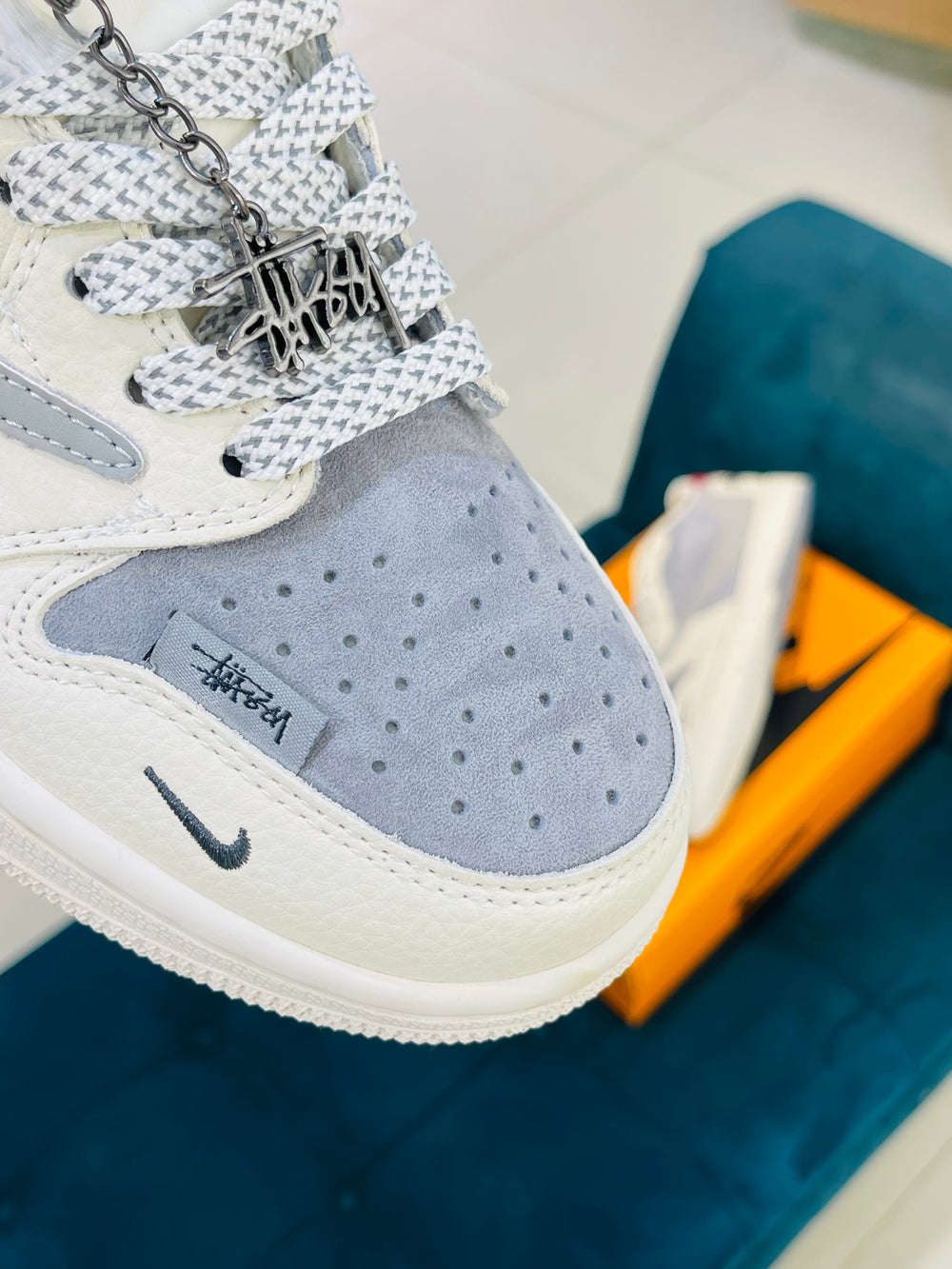 AJ-1 Low Stussy Grey White Red